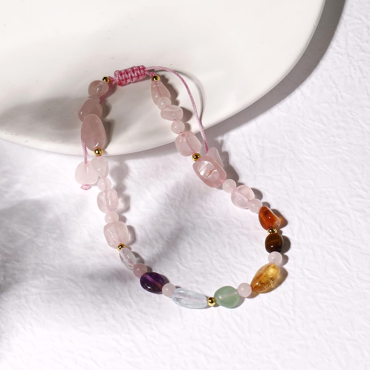 Jewever 7 Chakra Crystals and Stones Anklet Irregular Tumbled Gems Beaded Ankle Bracelets for Women Spiritual Energy Meditation Yoga Healing Jewelry Mom's Gifts (Rose Quartz)