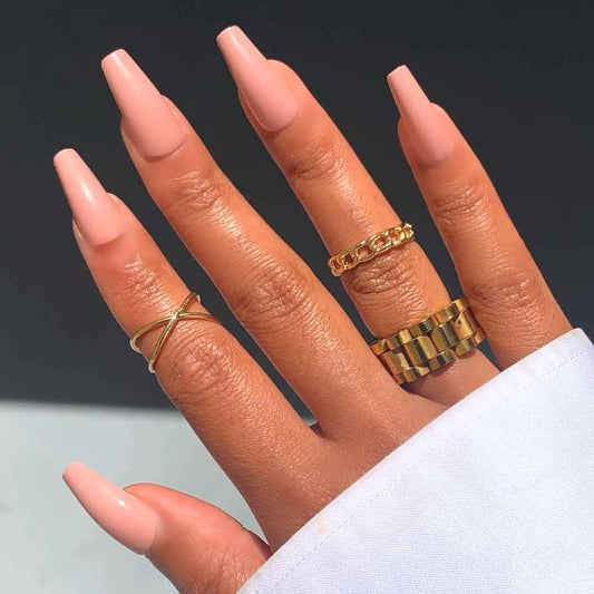 BEACH BUM Press-On Nails by Lavaa Beauty | Long Coffin | Glossy Nude Coffin Nails