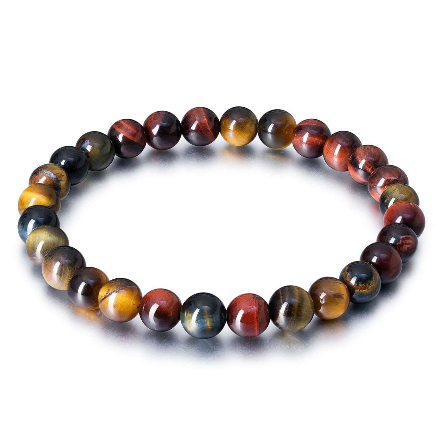 Tiger Eye Bracelets for Women Men, Triple Protection Chakra Beaded Bracelet, Relax Anxiety Healing Crystal Jewelry for Balance, Natural Gemstones Bracelets Gifts for Women Birthday (6MM)