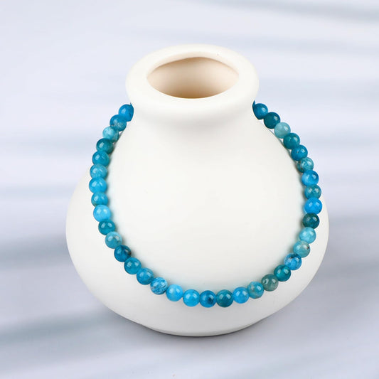 LPBeads Handmade Natural Gemstone Stretch Elastic 4mm Blue Apatite Bracelet Healing Crystal Round Stone Beads Jewelry Gifts for Women Men