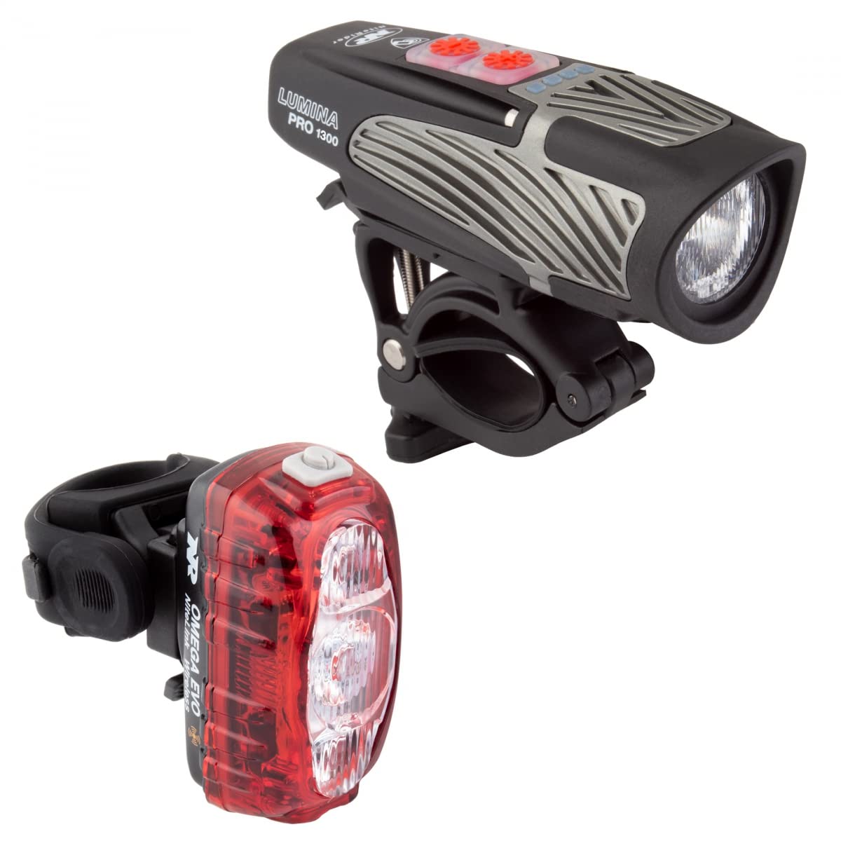 NiteRider Lumina Pro 1300 + Omega 330 EVO Bike Light Set NiteLink Wireless Connect USB-C Rechargeable Bicycle LED Front and Rear Combo IP64 Waterproof Mountain Road Commuting Cycling Safety Flash