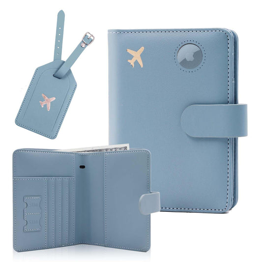 Melsbrinna Rfid Passport Holder for Travel women/Men Set Travel Suitcase Tag, Cute Passport Wallet Rfid Blocking Card Slots, Rfid Passport Cover/CaseTravel Wallet (A-greygreen)