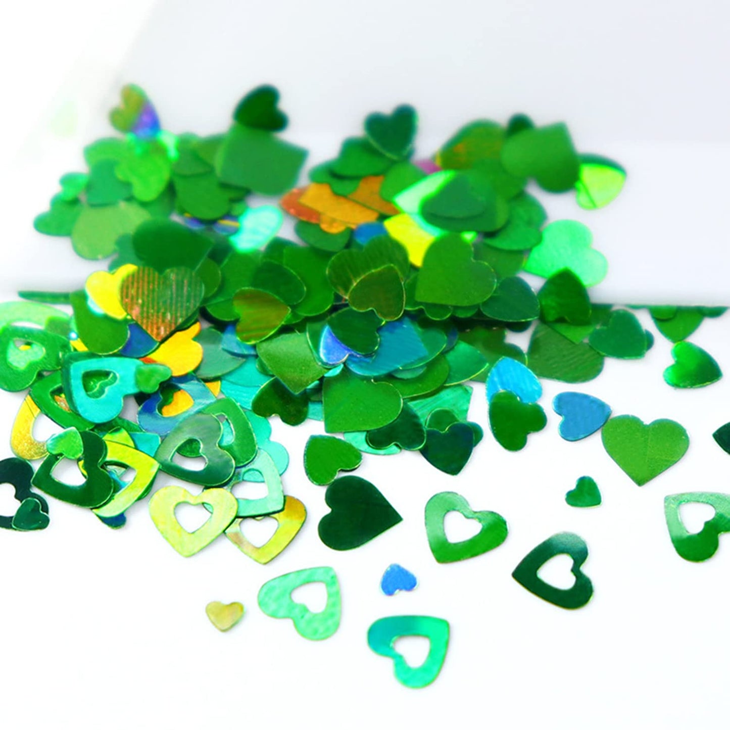 Laser Green Glitter Nail Art Sequins, Holographic 3D Sparkly Flakes Decoration, Love Heart Stars Shamrocks Music Leaf Nail Art Design Supplies for Women Girls Manicure Charms Decorations DIY Crafts