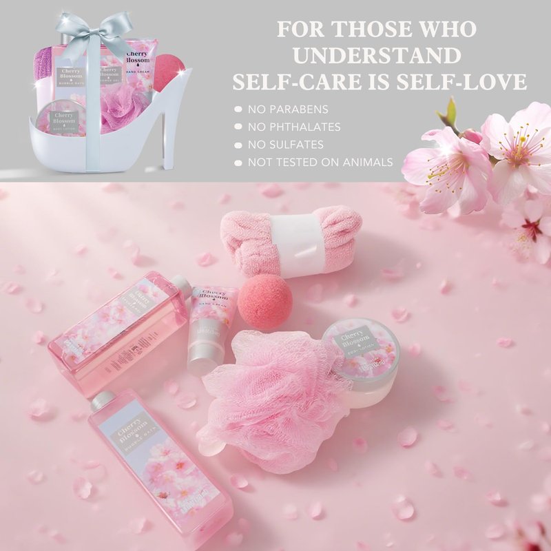 Spa Luxetique Gifts for Women 8pcs High Heel Gift Set for Women Elegant Cherry Blossom Spa Gifts for Womens Birthday Gifts for Womens Wife Sister Girlfriend Friend