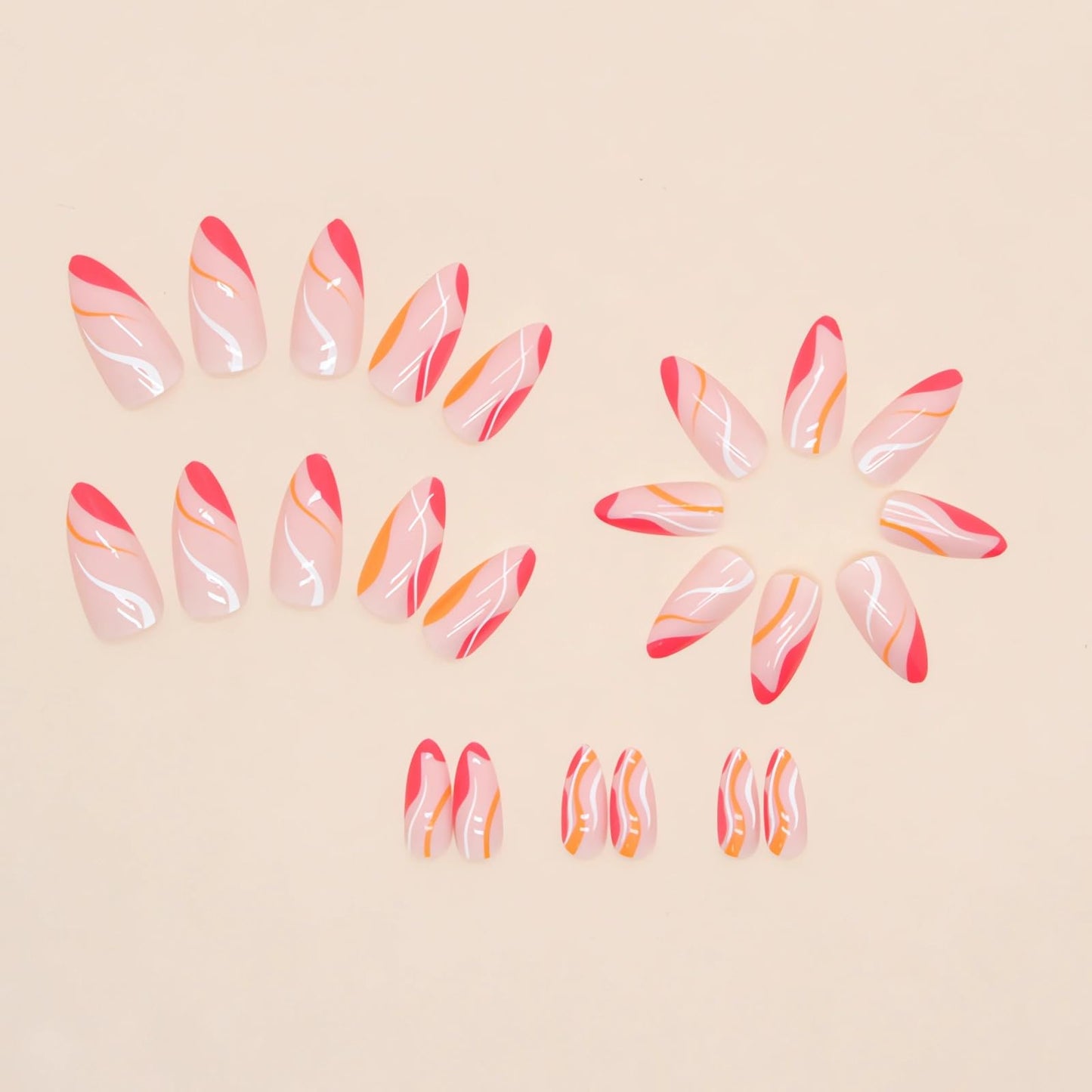 IMSOHOT French Tip Press on Nails Medium Almond Summer Fake Nails Glossy Acrylic False Nails with Designs Full Cover Gel Hot Pink Glue on Nails Reusable Stick on Nails 24pcs