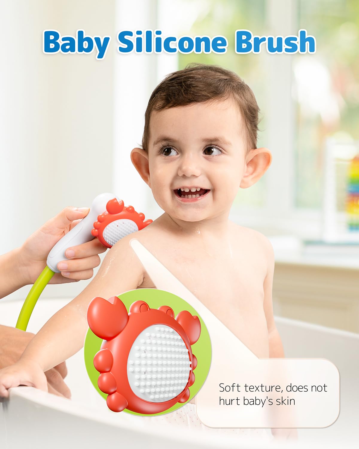 Baby Bath Shower Head with Water Thermometer, 3-in-1 Rechargeable Bath Toys, 3 Exchangable Shower Heads and Soft Silicone Baby Brush, for Newborns, Toddlers in The Tub or Sink - Automatic Ⅱ