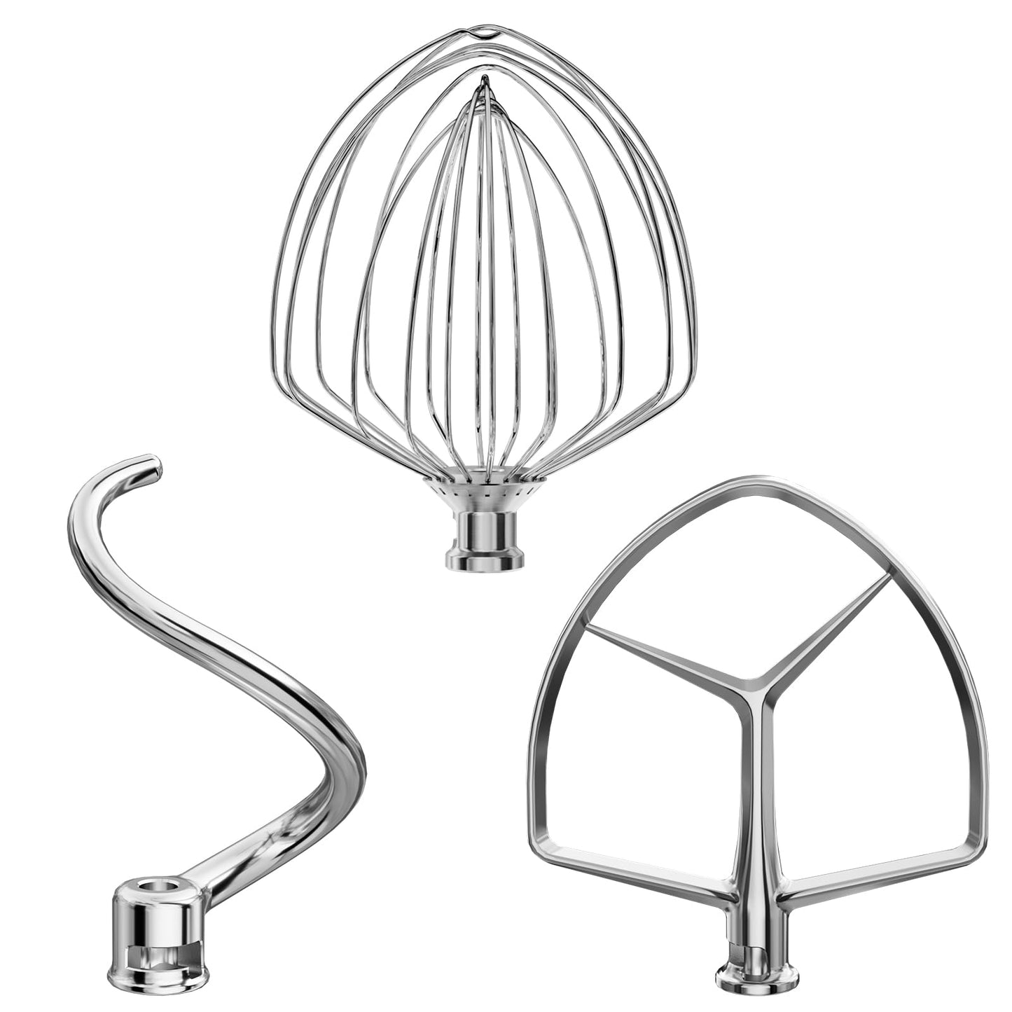 LETOMS 3 Pieces Stainless Steel Attachments (7QT Dough Hook,7QT Wire Whip,7QT Flat Beater Attachment) for KitchenAid Lift Stand Mixer and 7 Quart Bowl, Dishwasher Safe and Heavy Duty