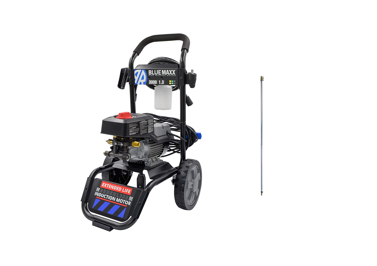 AR Blue Clean MAXX3000-BNDLNC, Includes MAXX 3000 Electric Pressure Washer with 12' Quick Connect Extension Lance. 3000 PSI, 1.3 GPM, Easy Quick Connection Lance, Trigger Gun, 25' Hose, 61 lbs