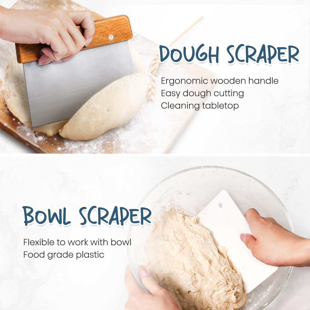 Rorecay Banneton Bread Proofing Baskets Set of 2, 9 Inch Round Cane Sourdough Bread Rising Basket Bowls with Sourdough Bread Making Tools Baking Supplies for Sour Dough Proofing Fermentation