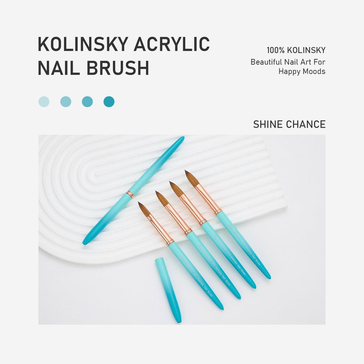 Acrylic Nail Brush Size 10, 100% Pure Kolinsky Nail Brush for Acrylic Application, Professional Nail Extension Manicure Tool Nail Drawing Pen for DIY Home Salon(Cyan)