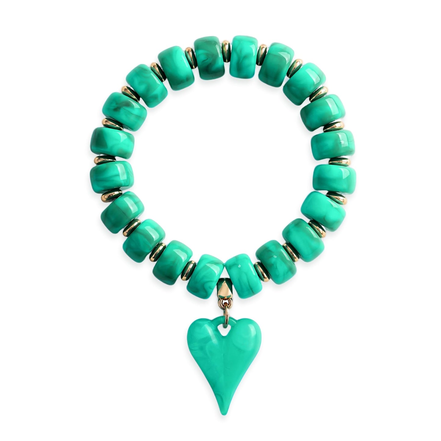 YUJIE Western Turquoise Beaded Bracelet with Heart Charm, Boho Handmade Acrylic Beaded Stretch Country Cowgirl Bracelet for Women, Vinatge Jewelry Gift