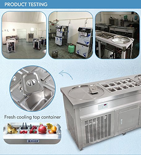Kolice Commercial 22" Double Round Pans Thai Fried Ice Cream Machine Roll Ice Cream Machine-ETL NSF,Smart AI Temperature Control, Full Transparent Sneeze Guard,10 Refrigerated Small Buckets