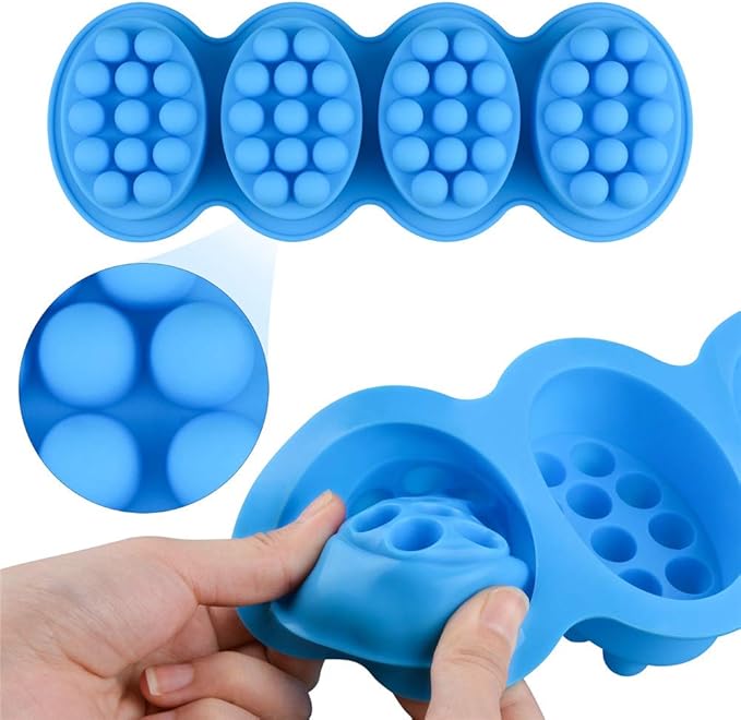 SJ Massage Soap Mold - 2 Pcs, 4 Cavities Silicone Soap Mold for Soap Making, Handmade Hair Brush Shampoo Bar Molds, Food Grade BPA Free(Blue and Green)