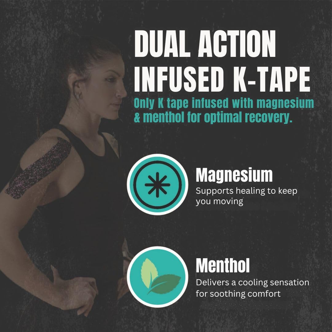 Heali Kinesiology Tape with Magnesium and Menthol, 20 Pcs Precut Strips, K Tape Roll, Knees, Physical Therapy Sports Tape for Muscles and Joints, Water Resistant, Pink Splatter