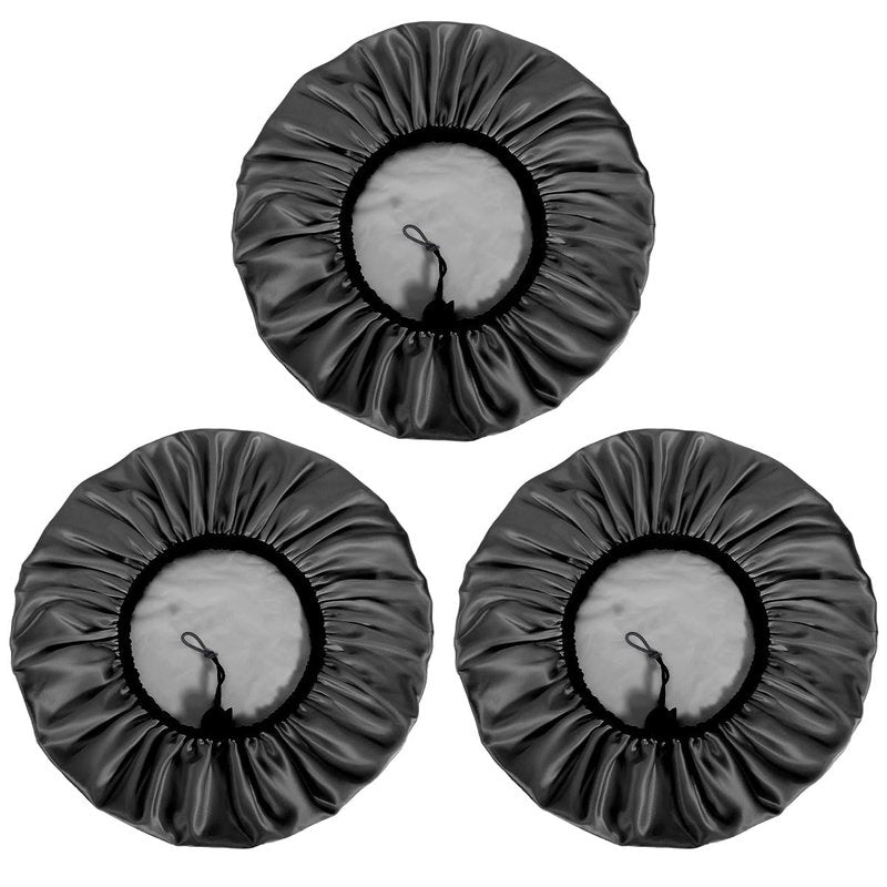 Auban Shower Cap for Women, Adjustable Reusable, Extra Large, Double-Layer Waterproof Bathing Cap, Waterproof Exterior, EVA Lining, Hair Cap for All Hair Lengths, 3 Balck Set