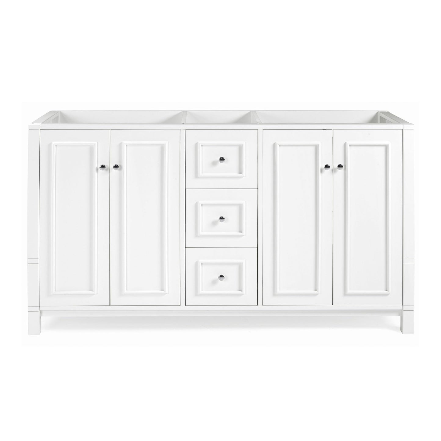 Alaterre Furniture Williamsburg 60 Inch Double Sink Bathroom Vanity - Freestanding Cabinet Without Top - Large Soft-Close Wood Vanity (White)