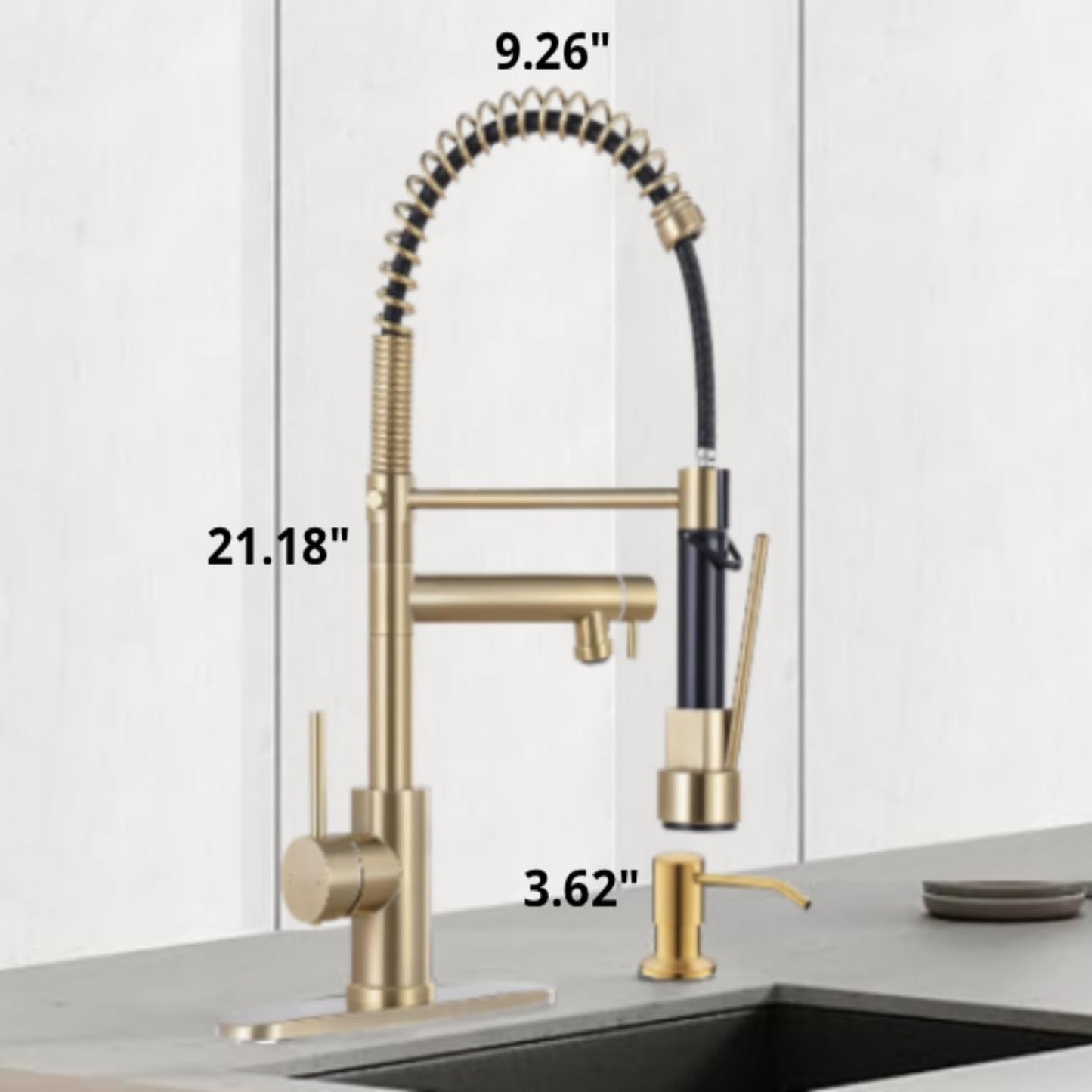 VIDEC Smart Kitchen Faucet, 3 Modes Pull Down Sprayer, LED Temperature Control, Ceramic Valve,360-Degree Rotation,1 or 3 Hole Deck Plate, Double Spout. 10-Year Warranty.(Brushed Gold, KW-21CG)