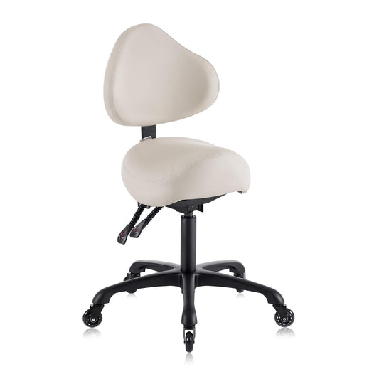 DR.LOMILOMI Pneumatic Swivel Rolling Saddle Chair with Wheels and Ergonomic Back Support for Hair Stylist, Dental Hygienist, Hygienic Clinic, Spa, Massage, Home, Office - 510 KOA (Vanilla, Standard)