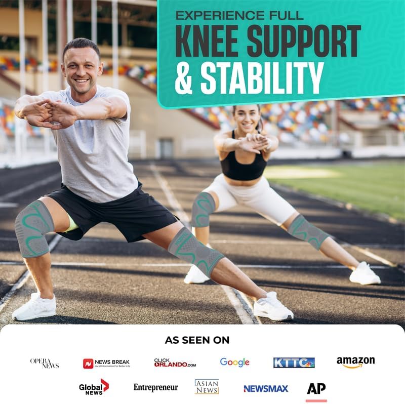 Modvel Compression Knee Brace for Women & Men - 2 Pack Knee Brace for Women Running Knee Pain, Knee Support Sleeve, Workout Sports Braces for Meniscus Tear ACL & Arthritis Pain Relief Grey/Turquoise XXX-Large
