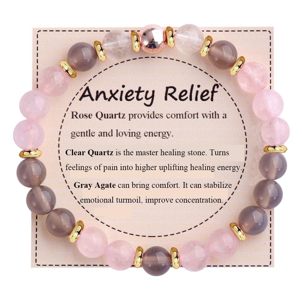 KSQS Healing Stone Bead Bracelet for Women, Natural Gemstones Balance Protection Bracelet, Spiritual Crystal Beads Bracelet Anxiety Relief with Meaning Card(#13)