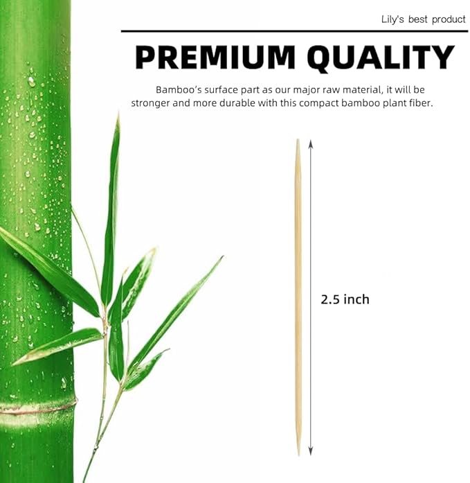 HOPELF Bamboo Toothpicks for Teeth Cleaning, Appetizer, Olive, Barbecue, Fruit, Double-Points Wooden Toothpick.2400 Count