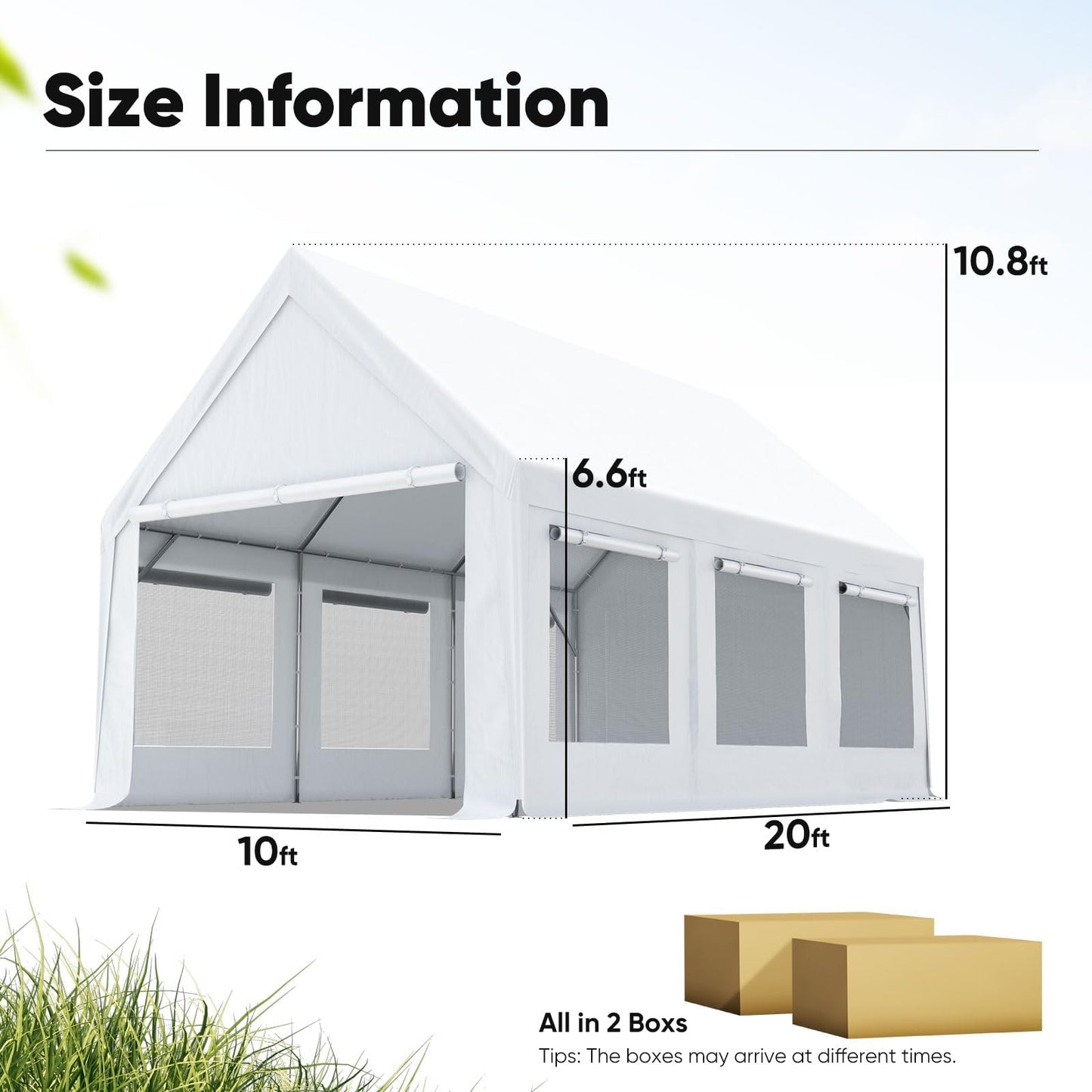 Quictent Heavy Duty 10x20 ft Carport Canopy with High Peak and Ventilation Window Sidewalls, Storage Shed for RV/Truck/Boat Outdoor Party Tent for Wedding - White