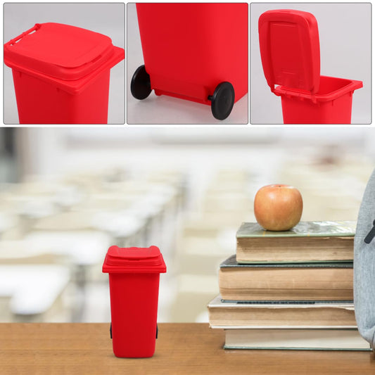 DIYEAH Mini Trash Can Pen Holder with Lid and Wheels for Desk 4Pcs Desk Trash Can Assorted Colors Plastic Desktop Organizer for Home Office Small Item Storage