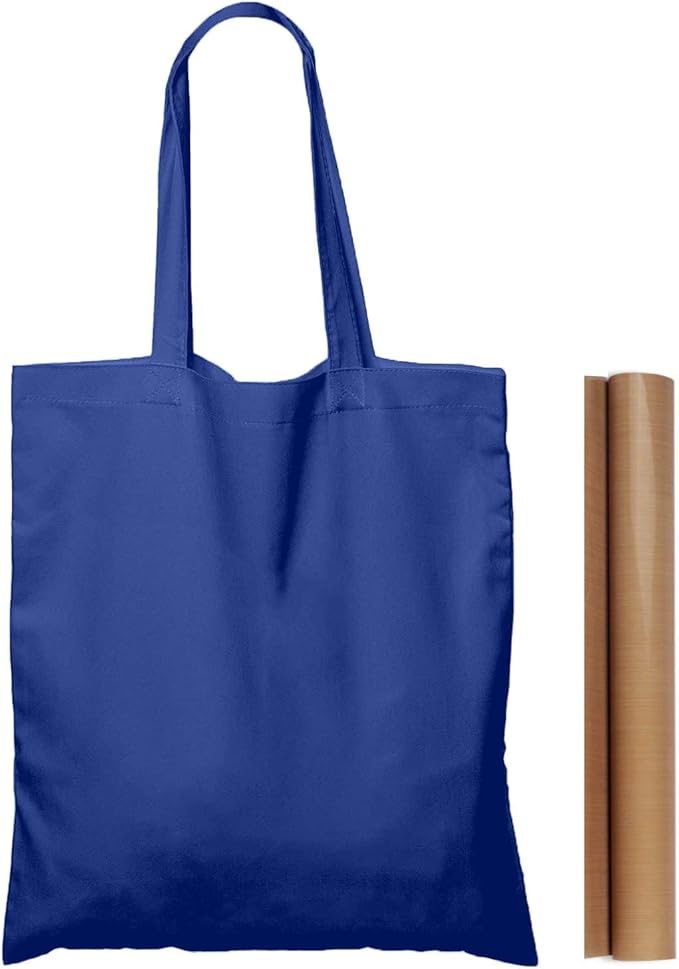 NPBAG 5 Pack 15'' X 16'' Blue Cotton Tote Bags, Lightweight Blank Bulk Cloth bags with 1pc of PTFE Teflon Sheet