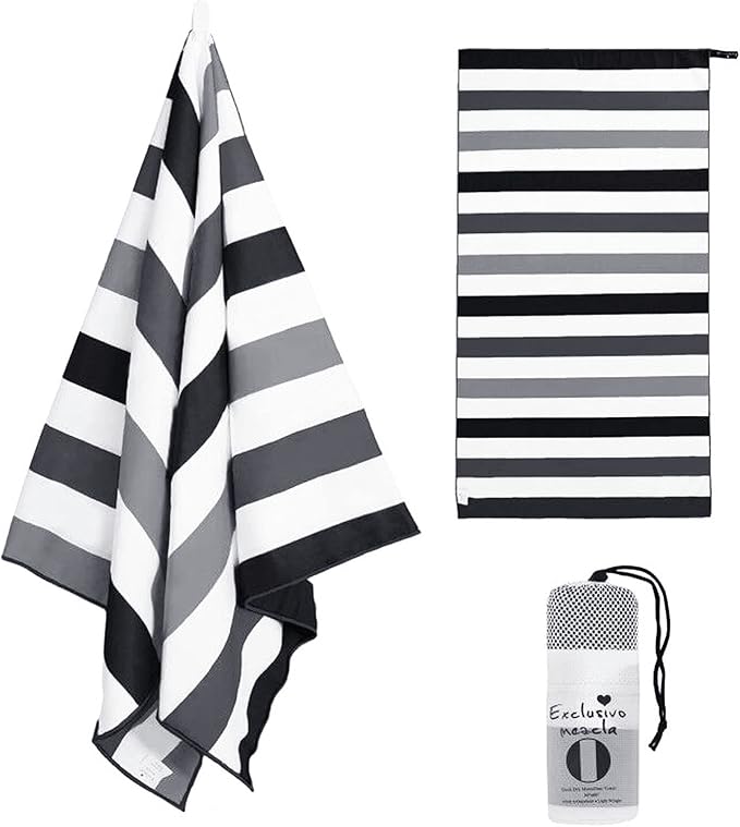 Exclusivo Mezcla Microfiber Quick Dry Beach Towel, Oversized Lightweight Sandfree Pool Towel for Swimming Camping Travel with Bag (Black, 35x70 Inches)