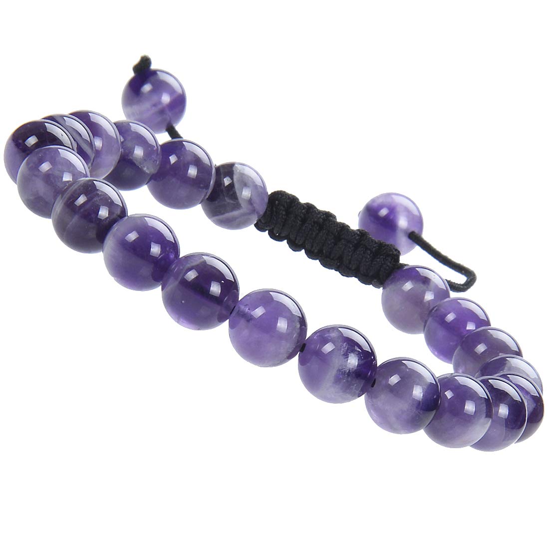 MASSIVE BEADS Natural Healing Power Gemstone Crystal Beads Unisex Adjustable Macrame Bracelets (Dream Amethyst, 8mm)