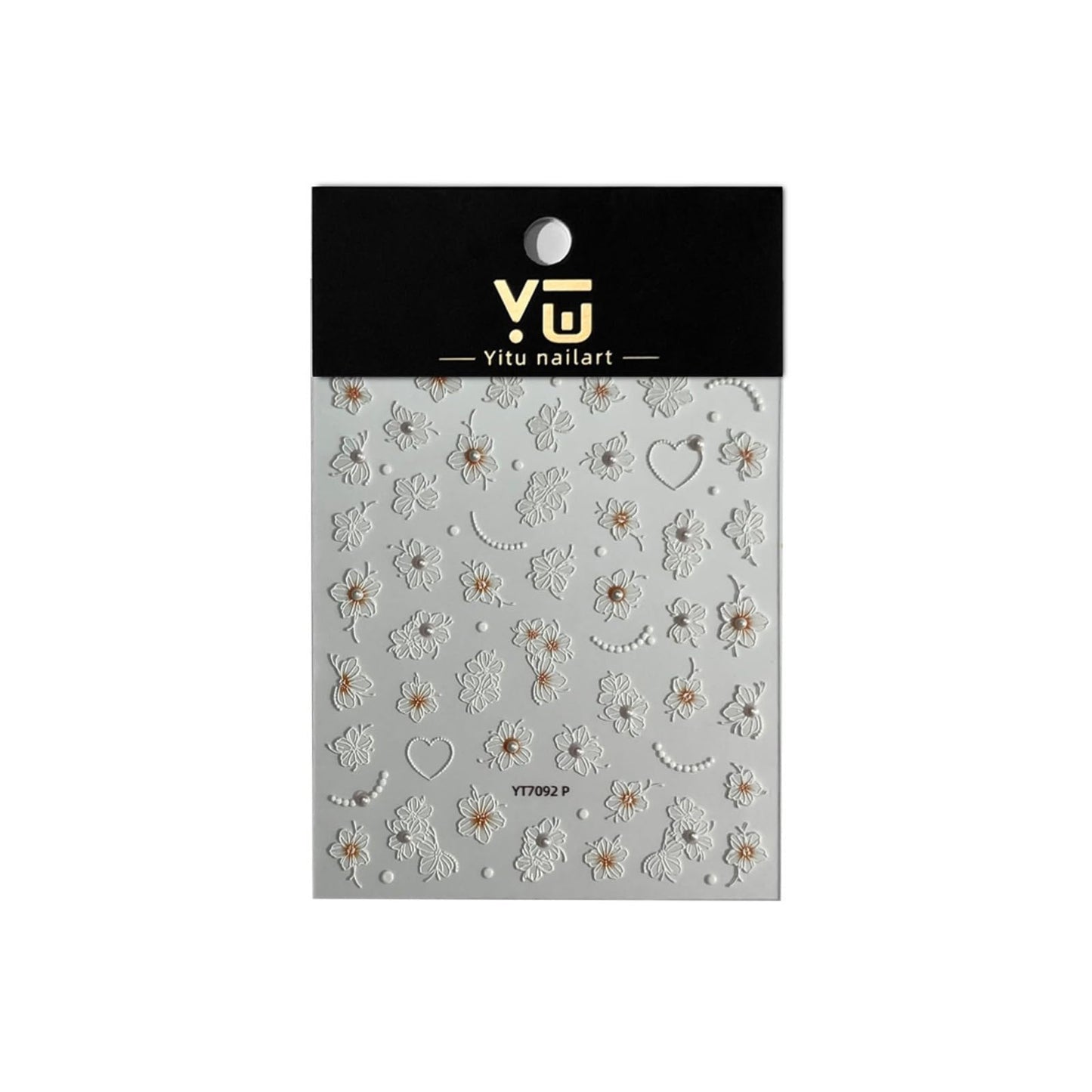 Flower Nail Stickers for Nail Art White Floral Nail Art Stickers 5D Embossed Self-Adhesive with Pearl Design Nails Charms Supplies for Women Girls