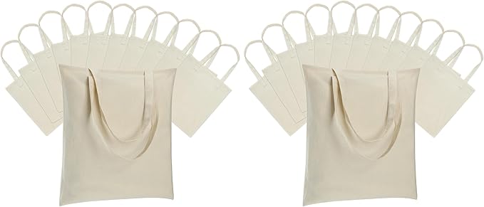 Carbrea 24 Pack Canvas Tote Bag - Lightweight Thin Tote Bags Bulk Blank Shopping Reusable Grocery Bags for DIY Gift Sublimation Activity - Beige