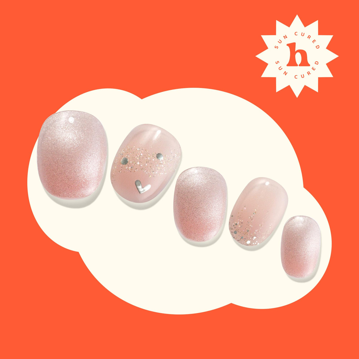 Heyhae Semi Cured Gel Nail Strips | No LED Lamp Needed | Glitter, Pink, Spring | Easy Apply & Remove, Salon Quality | Includes 28 Strips, 1 Prep Pads, Nail File & Wooden stick - Hey, I Miss You