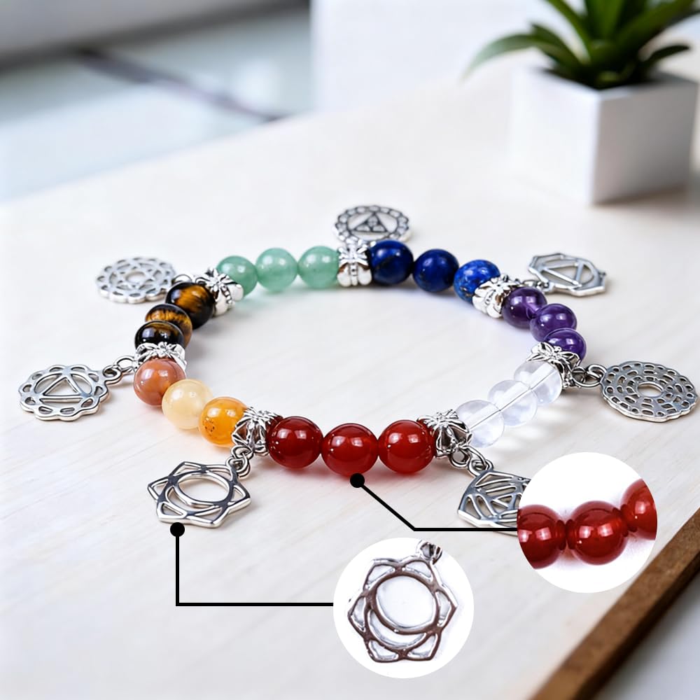 Aprbella 7 Chakra Healing Bracelet with Natural stones for Energy Healing & Balance, Stretch Beaded Jewelry for Energy Balance, Meditation, Yoga, Gift for Women