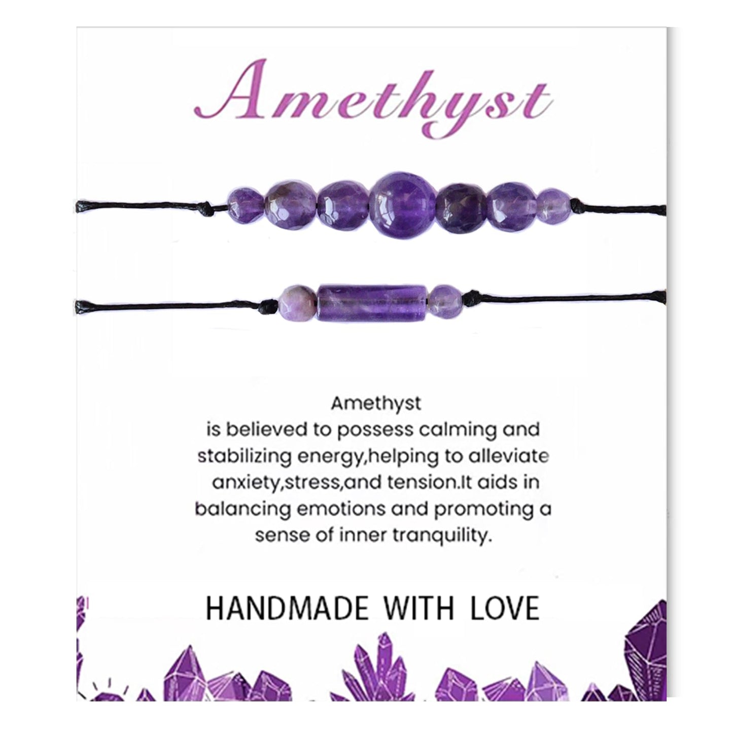 THSOGO 2Pcs Amethyst Anxiety Relief Bracelets Empath Protection Energy Protection Natural Stone Healing Crystal Beads Bracelets for Women Girl Gifts for Friends Daughter Mom