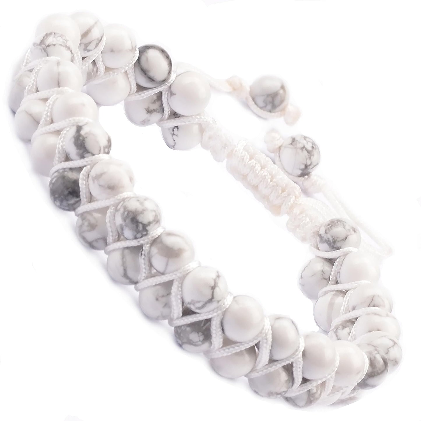 MASSIVE BEADS Natural Chakra Healing Power Crystals Macrame Bracelet Yoga Double Layer Stone Beads Gemstone Meditation Relax Anxiety Bangle for Unisex Women Men (Howlite, 6mm)