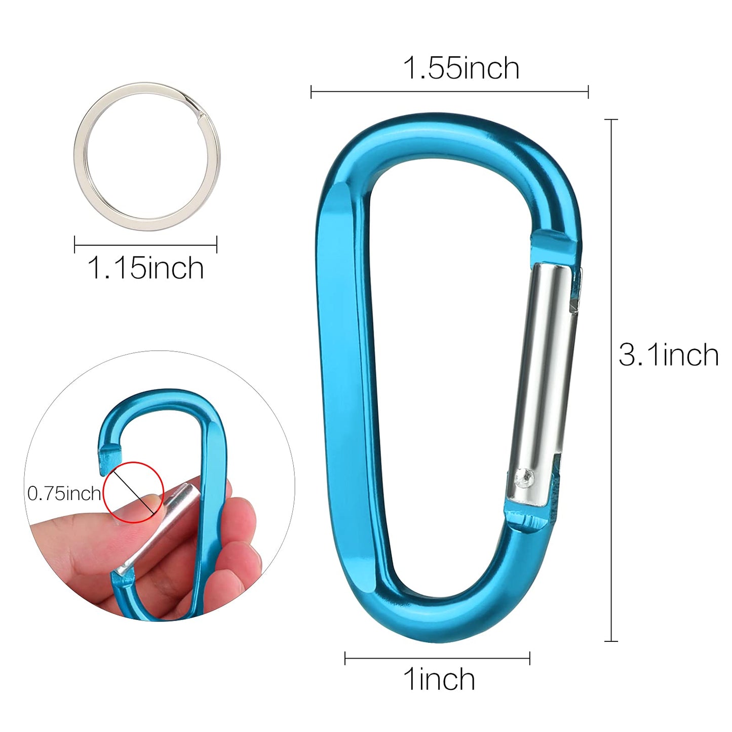 CampTek 6PCS Carabiner Caribeaner Clip,3" Large Aluminum D Ring Shape Carabeaner Keychain Hook"