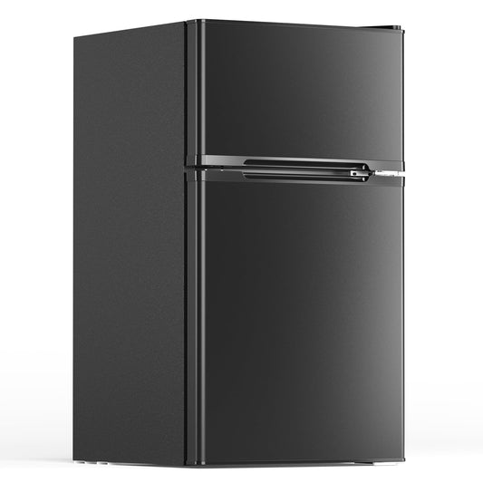 Electactic 3.1 Cu.Ft Mini Fridge with Freezer, 2 Door Compact Refrigerator, Mini Fridge with Adjustable Removable Glass Shelves for Bedroom, Office, Dorm or Apartment, Black