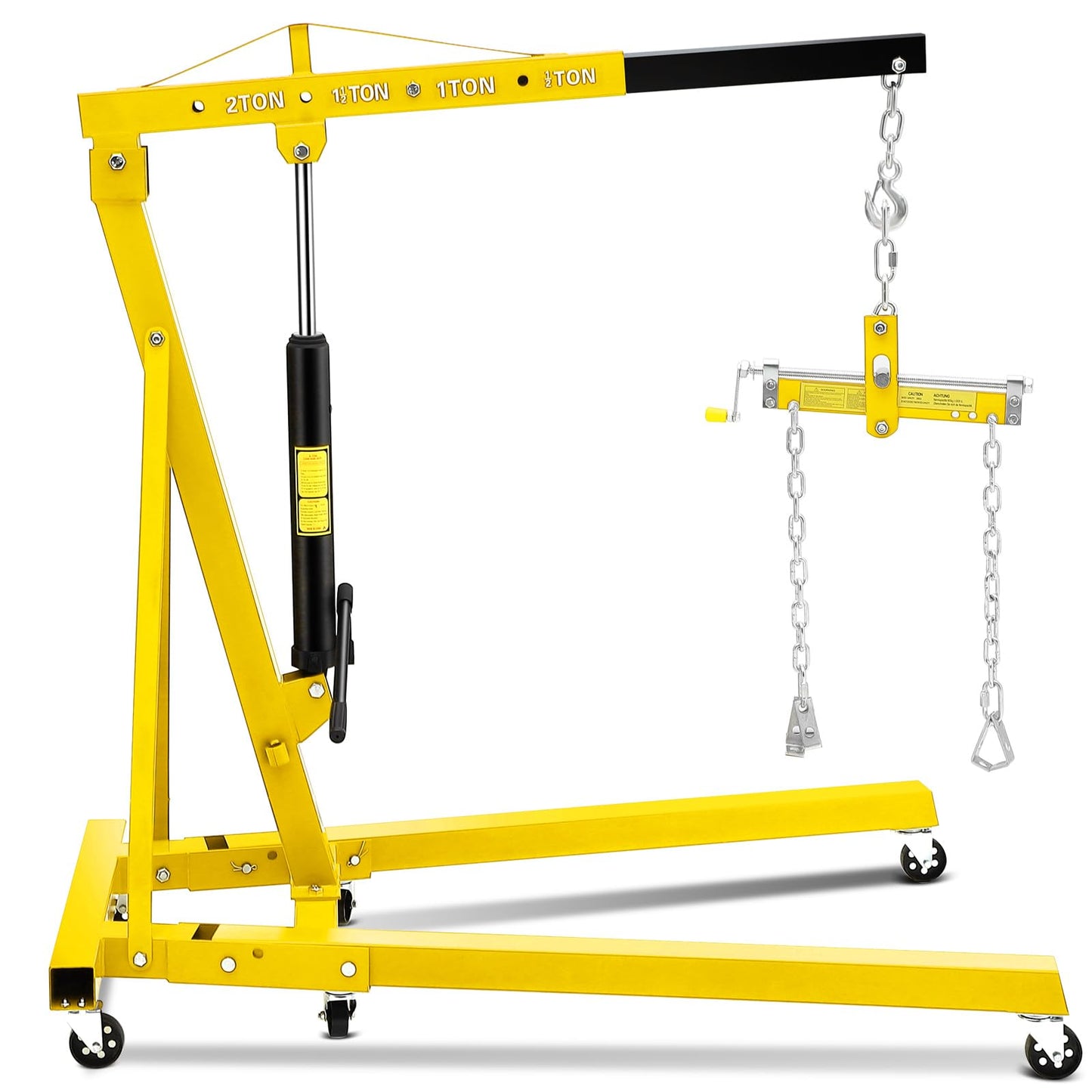 GlowSol 2 Ton Hydraulic Engine Hoist with Lever Stabilizer, Cherry Picker Engine Hoist, 4400LBS Heavy Duty Garage Crane with 6 Swivel Casters & Adjustable Telescopic Boom, for Auto Repair & Workshop