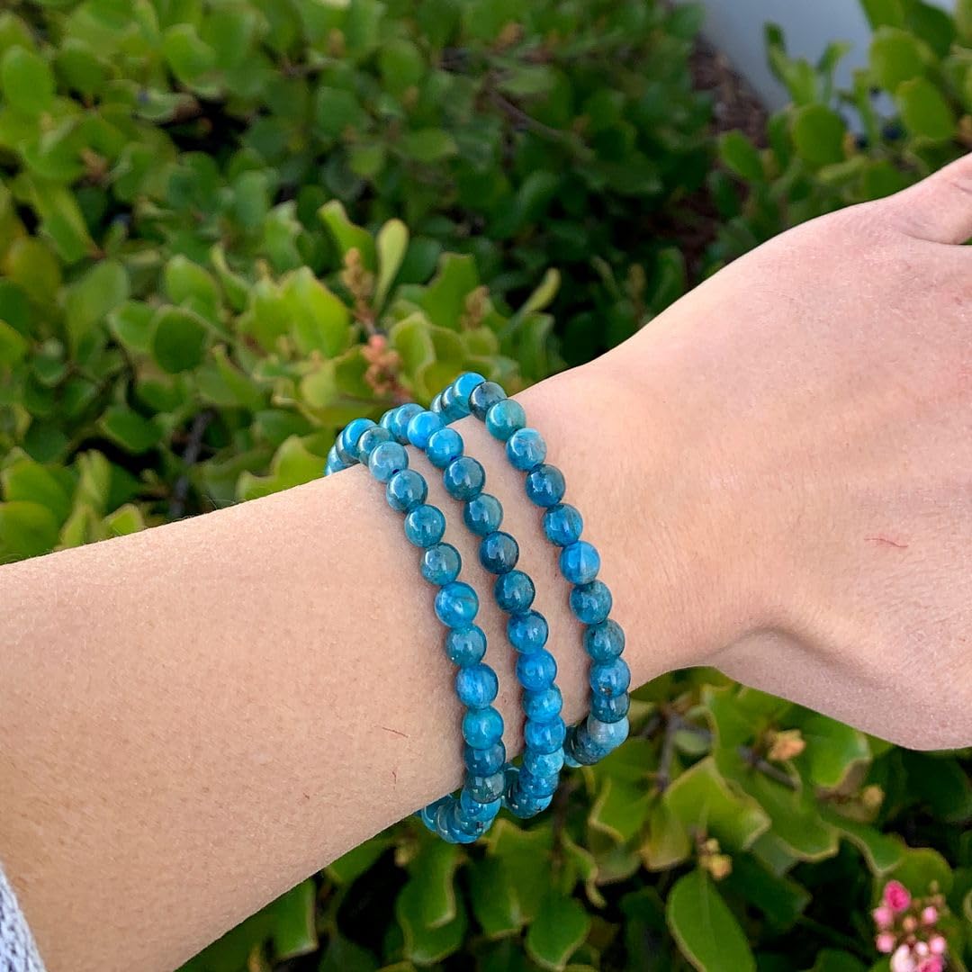 Adabele Real Natural Blue Apatite Gemstone Beaded Bracelet 7 Inch Stretch Bracelet Chakra Healing Crystal Stone Jewelry Women Mom Gift GB6-A56
