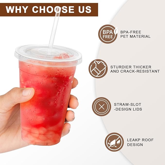 Lamosi 16 OZ Clear Plastic Cups with Lids and Straws 50 Pack, Disposable Iced Coffee Cups with Lids for To-Go Cold Drinks, Smoothies and Slushie