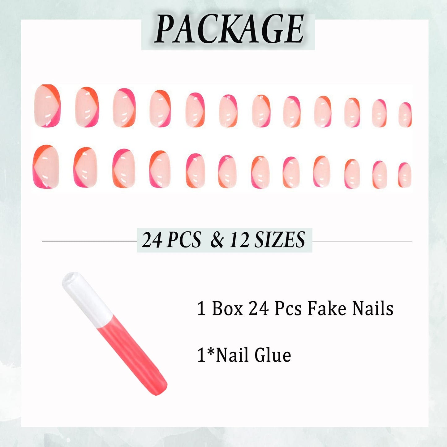 IMSOHOT Oval Press on Nails Short French Fake Nails Glossy Nude Ombre False Nails with Designs Pink Round Full Cover Acrylic Nails for Women 24Pcs