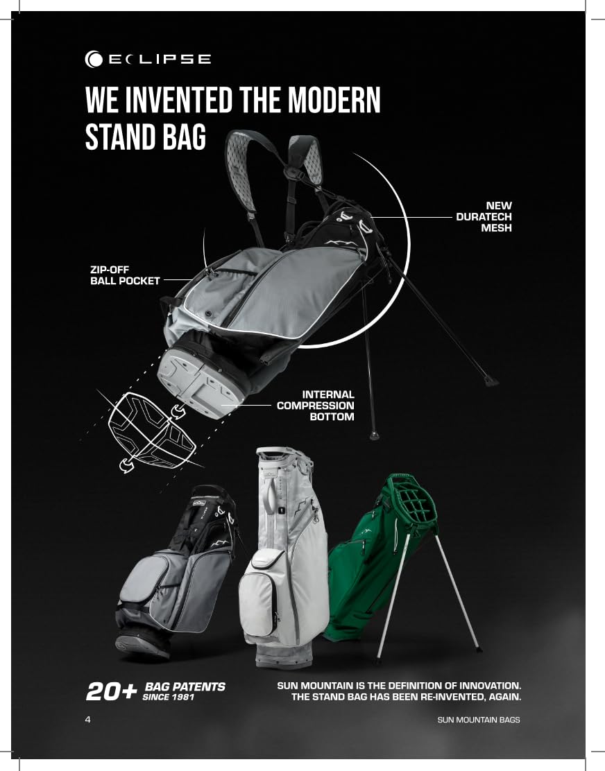 Sun Mountain Men's Eclipse 3.5 LS Lightweight Stand Golf Bag 4-Way Top - 11 Pockets, X Fit Dual Strap System, Push & Electric Cart Compatible Compression Base, 2025 Model - Cardinal