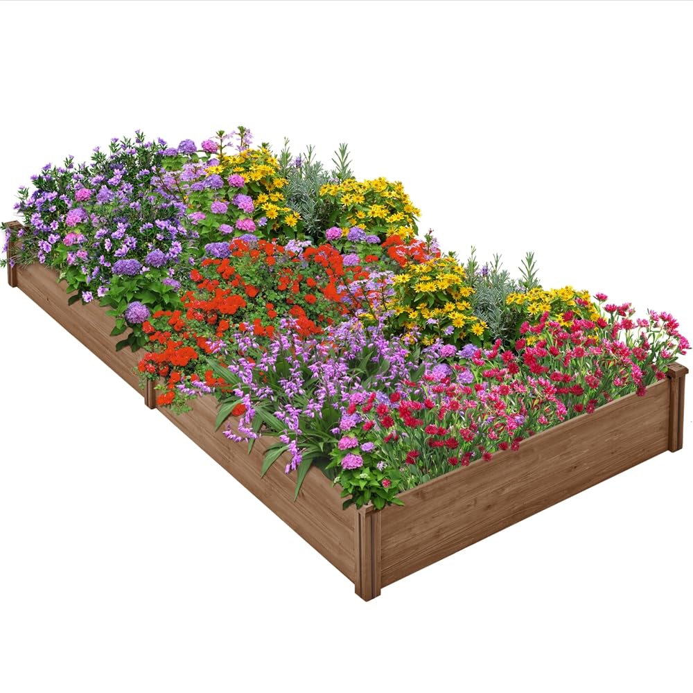 Yaheetech 8Ã4ft Wooden Horticulture Raised Garden Bed Divisible Elevated Planting Planter Box for Flowers/Vegetables/Herbs in Backyard/Patio Outdoor, 93 x 48 x 10in, Dark Brown
