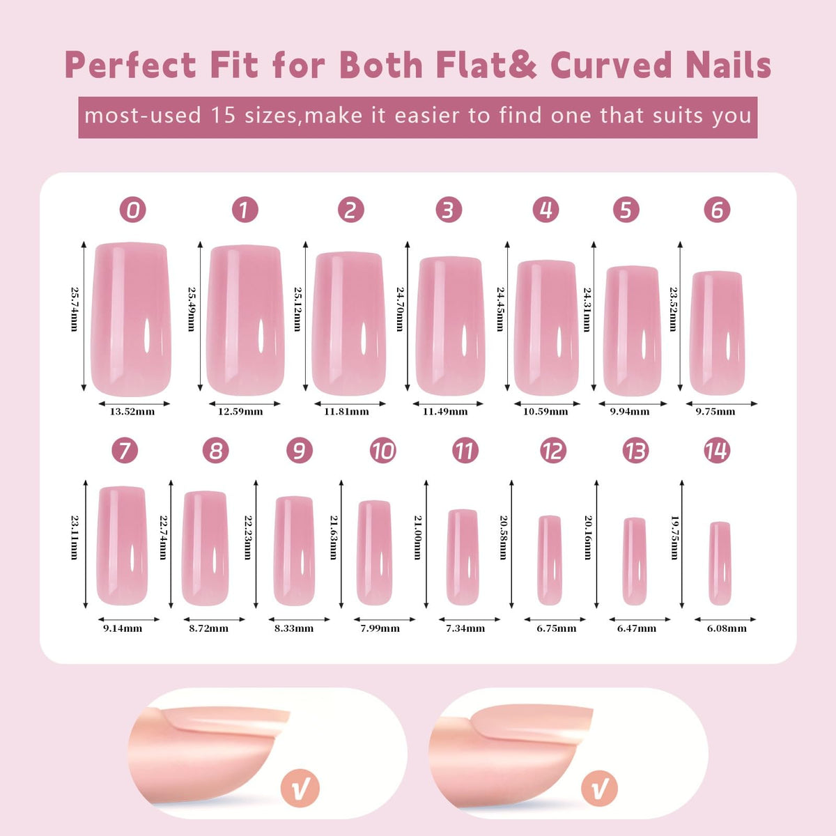 150Pcs Skin Tones Nude Press on Nails Long Square Fake Nails In15 Sizes 3 IN 1 Soft Gel Nail Tips Glossy Reusable Acrylic Nails No Need to File False Nails for Women Girls Manicure