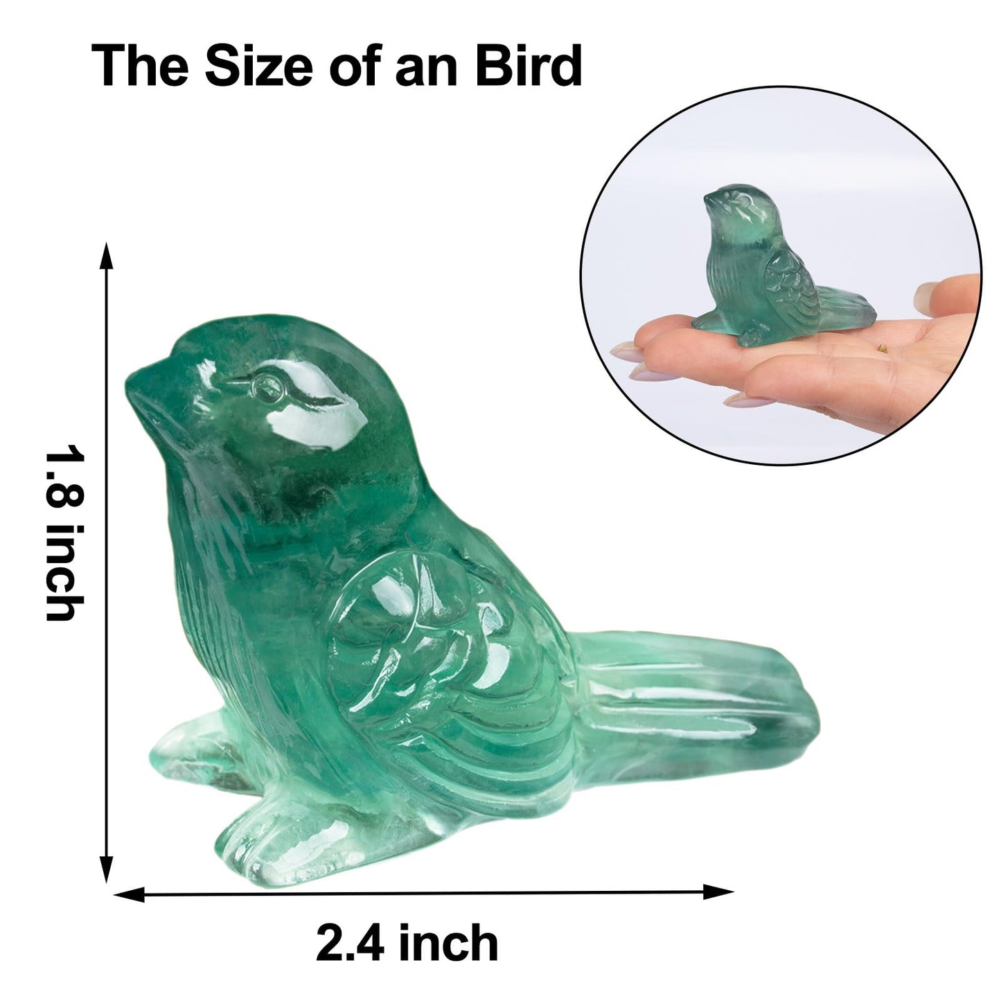 Ytbeoxk Fluorite Crystal Bird Carving Hand Carved Gemstone Bird Figurine 2.4 Inch Polished Animal Sculpture Healing Stone Home Office Desk Decoration Gift Collection