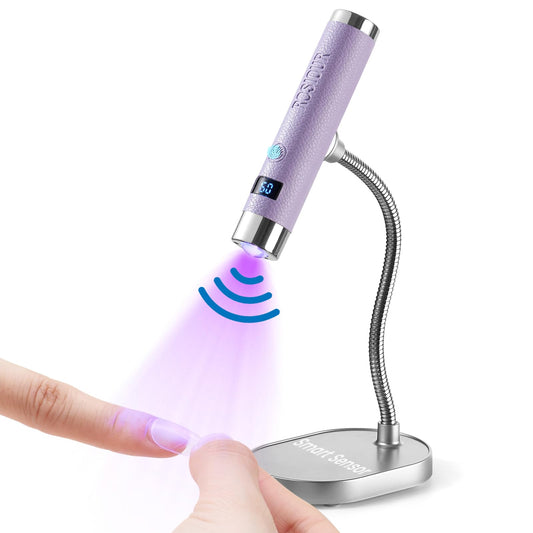 Rosiour Mini UV Lamp for Gel Nails- Rechargeable Handheld Nail U V Led Curing Light with Stand- Flash Cure Fast Dry UV Lamp with Auto Sensor for Home Manicure and Salon (Purple)