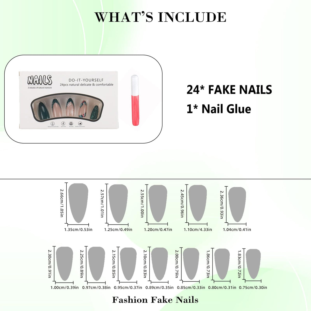IMRAIN French Tip Press on Nails Medium Almond Fake Nails Green Glitter Acrylic False Nails Full Cover Glossy Stick on Nails for Women