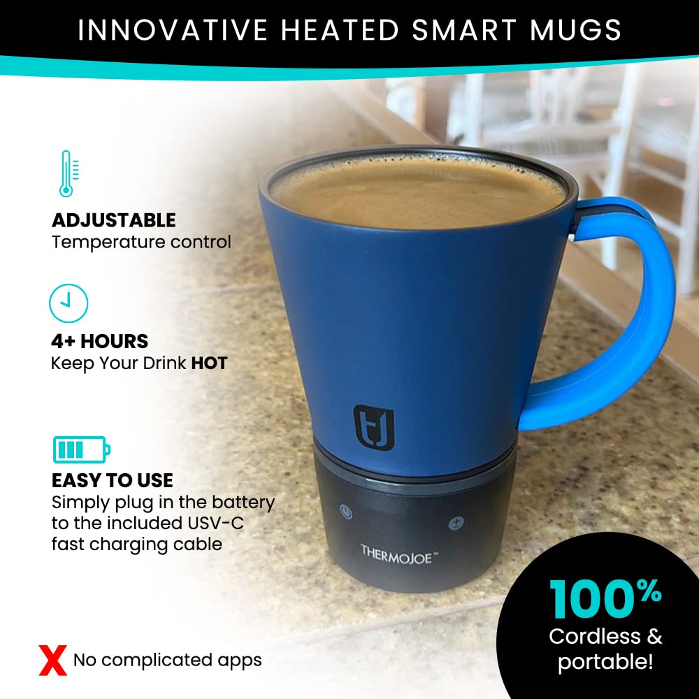 Thermojoe 14 Oz. Rechargeable Heated Smart Thermo Mug for Coffee and Tea with Temperature Control