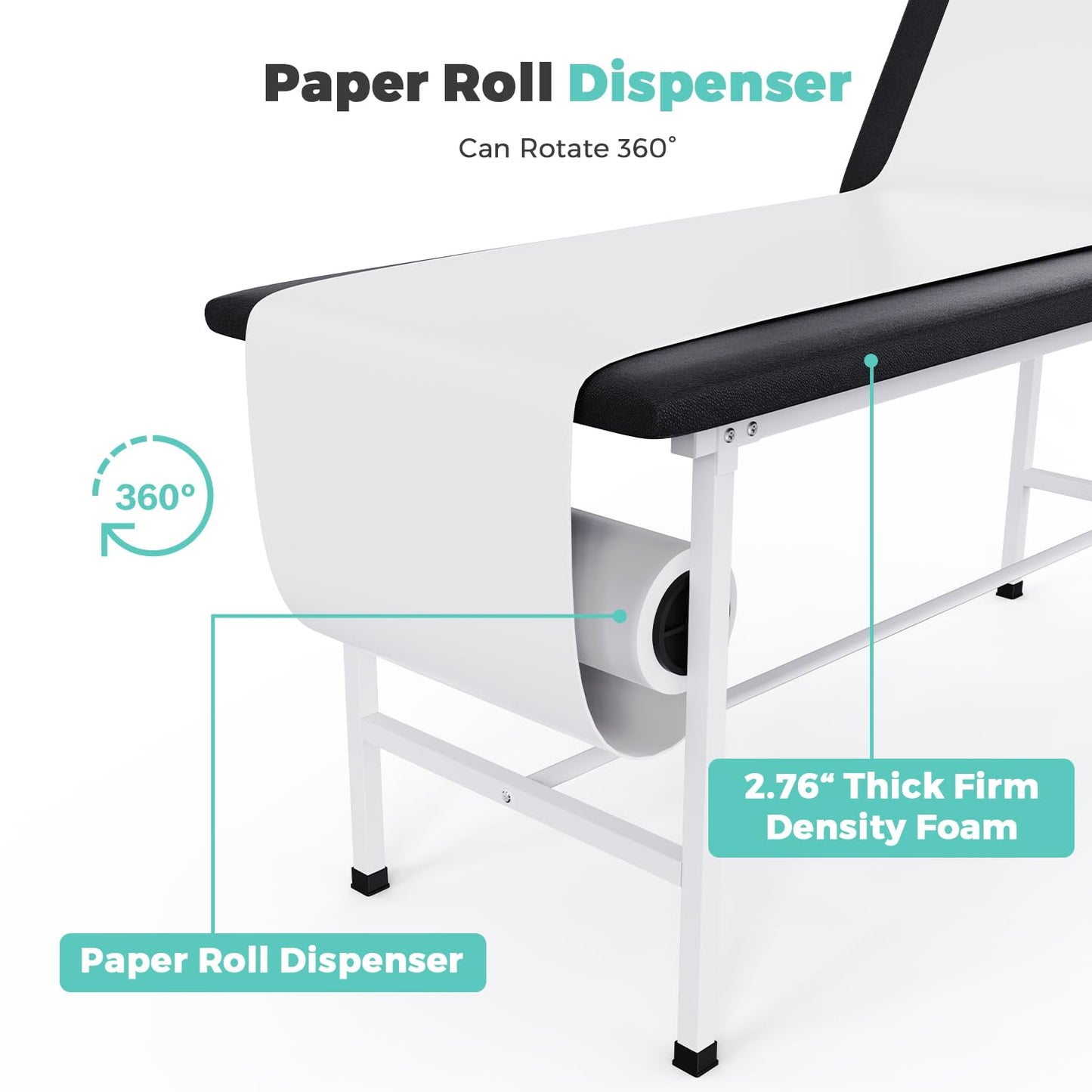 OLERN 27.6" Width Adjustable backrest Medical Exam Table & Bed with Paper Towel Holder, Message Treatment Table for Home Use, Clinic, Hospital, Chiropractic,Tattoo,Spa,440LBS